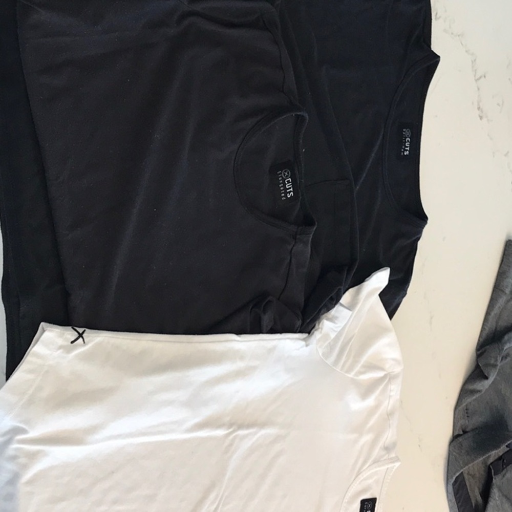 “CUTS” TEE SHIRTS. 2 black and 1 white